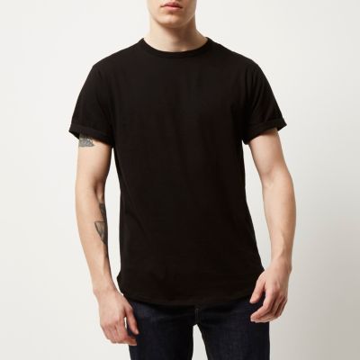 Black longline curved hem t-shirt